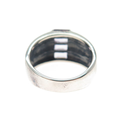 925 Sterling Silver Vintage Real Emerald-Cut Amethyst 3-Row Oxidized Ring Size 8