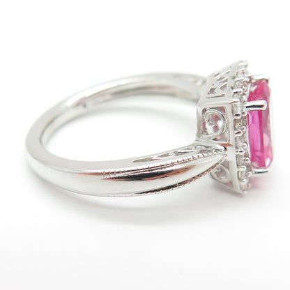 SUN 925 Sterling Silver Lab-Created Pink Sapphire & Topaz Promise Ring Size 8
