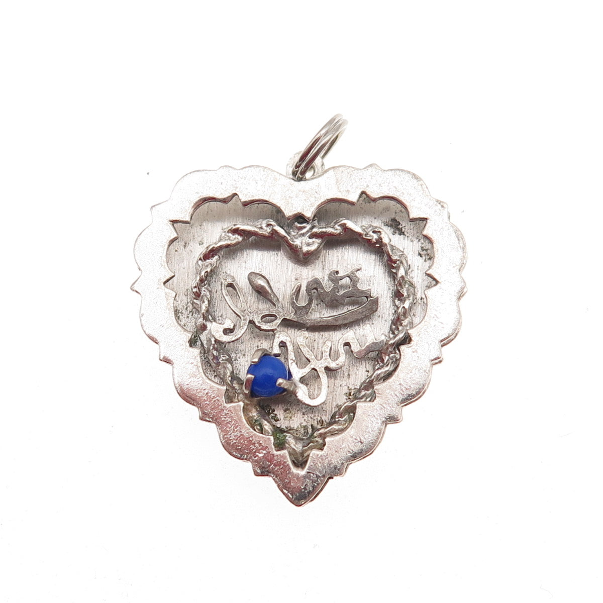 925 Sterling Silver Vintage POM Rhinestone I Love You Heart Charm Pendant
