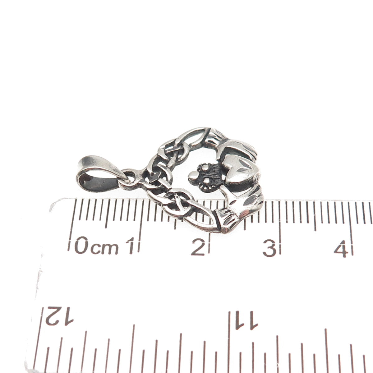 925 Sterling Silver Vintage Irish Claddagh Oxidized Charm Pendant