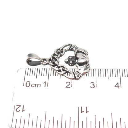925 Sterling Silver Vintage Irish Claddagh Oxidized Charm Pendant