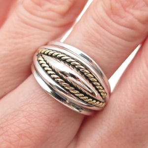 925 Sterling Silver 2-Tone Vintage Mexico Modernist Oxidized Ring Size 7.5