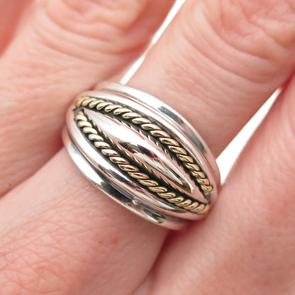925 Sterling Silver 2-Tone Vintage Mexico Modernist Oxidized Ring Size 7.5