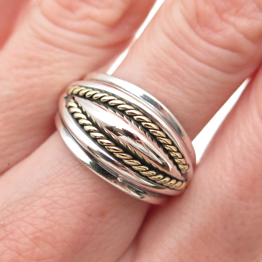 925 Sterling Silver 2-Tone Vintage Mexico Modernist Oxidized Ring Size 7.5