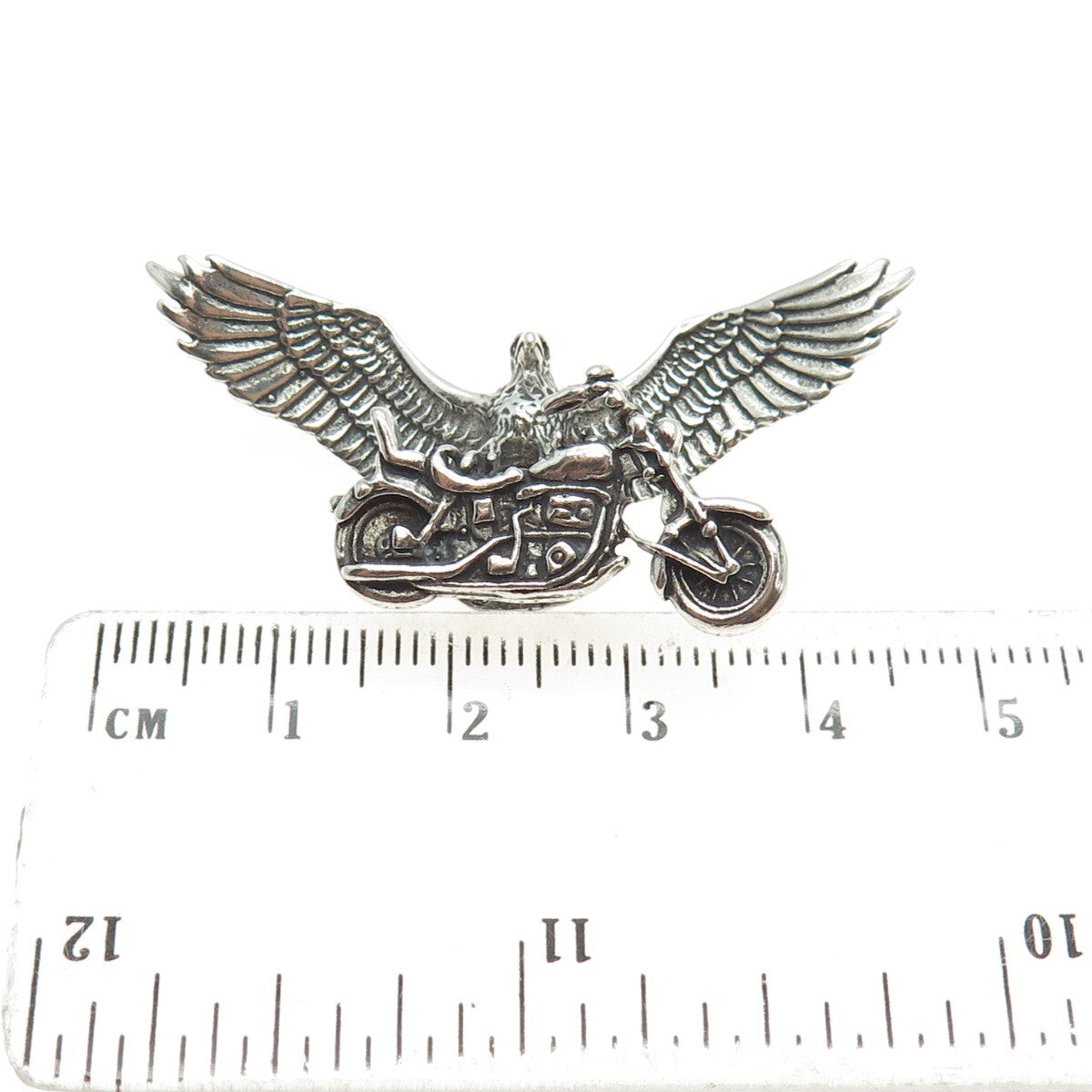 SUN WEST 925 Sterling Vintage Screaming Eagle & Motorcycle Necklace Central Part