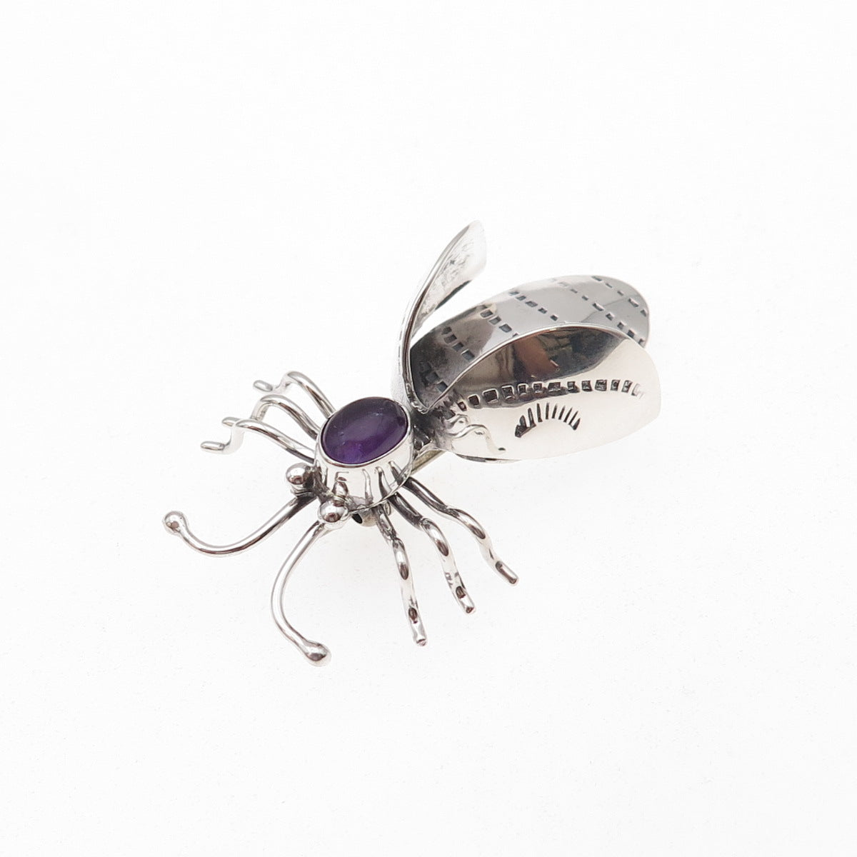 Edison Largo Navajo Old Pawn 925 Sterling Silver Vintage Amethyst Bee Pin Brooch
