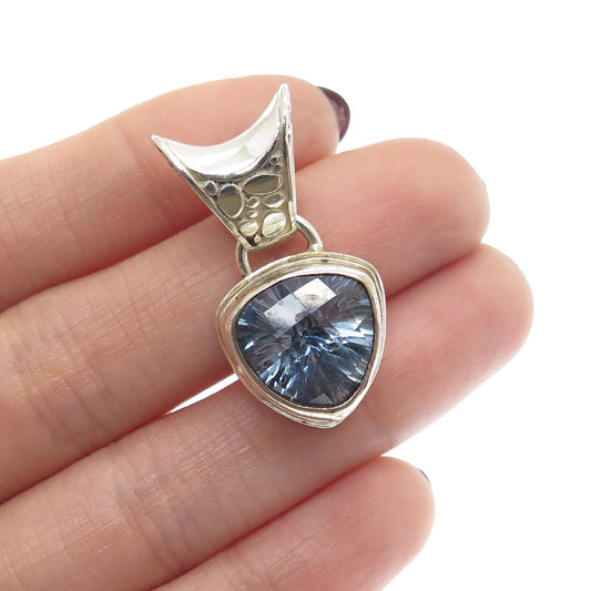 SARDA 925 Sterling Silver Vintage Real Blue Topaz Gemstone Pendant