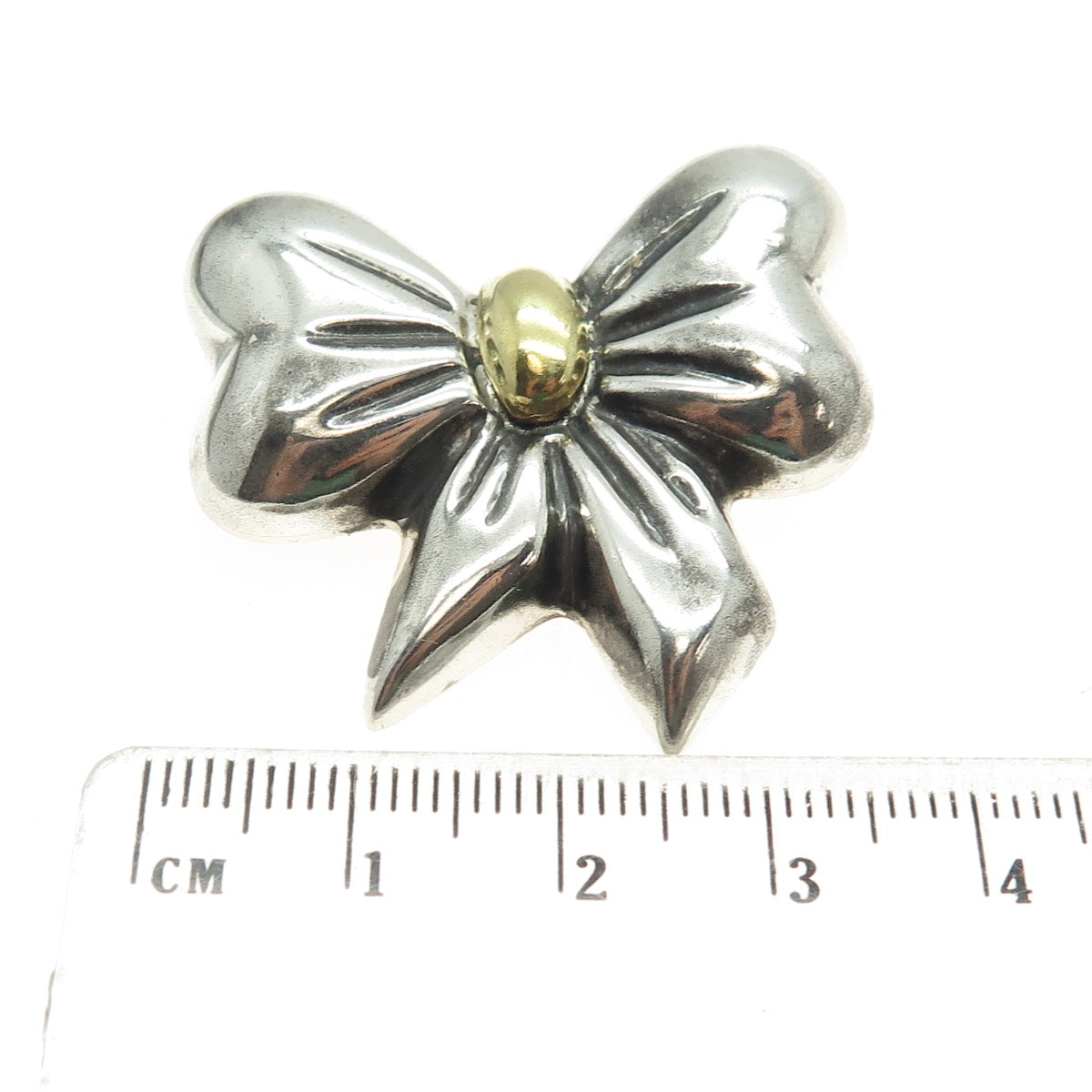 LATON 925 Sterling Silver 2-Tone Vintage Mexico Puffy Bow Pin Brooch