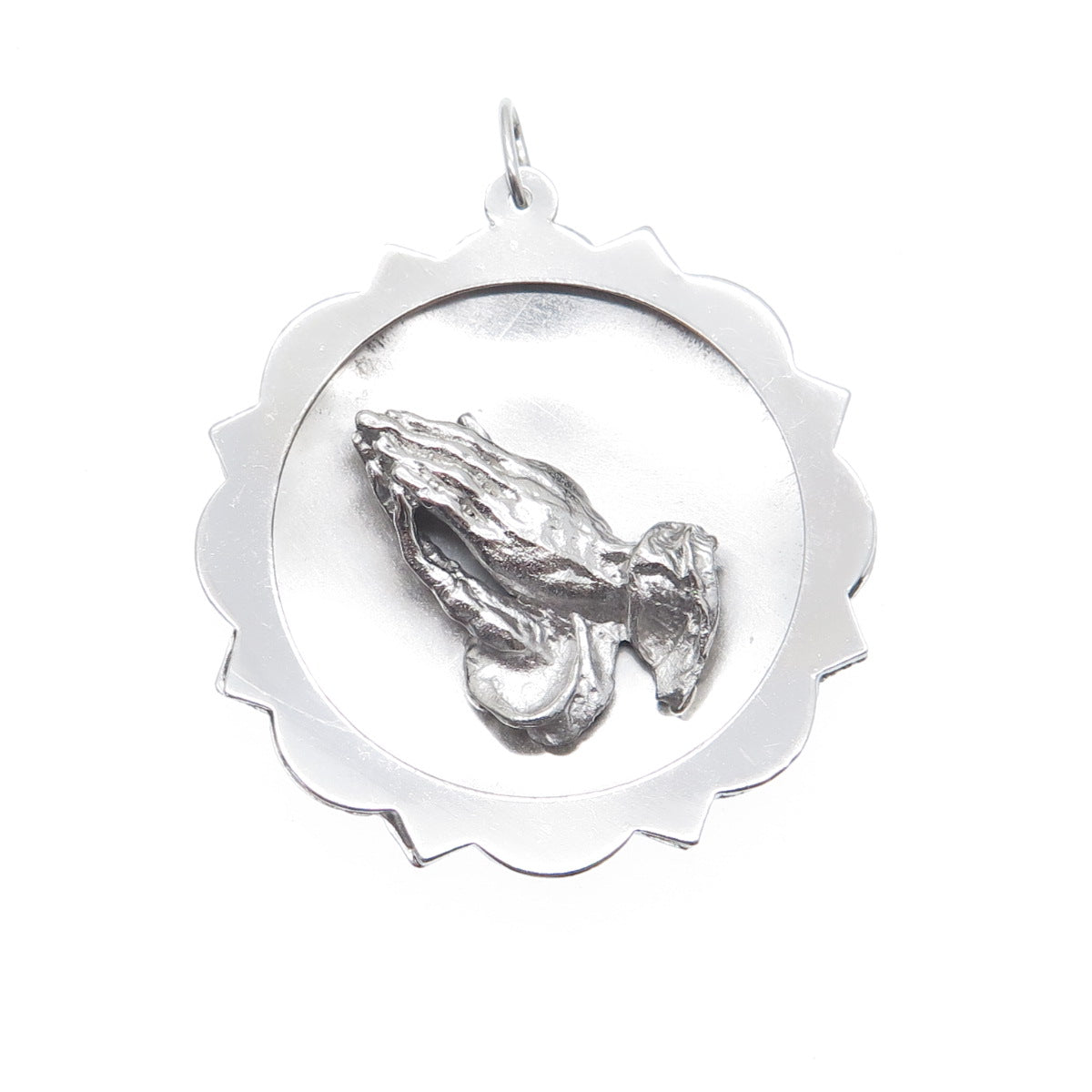 925 Sterling Silver Vintage Hands In Prayer Religious Pendant