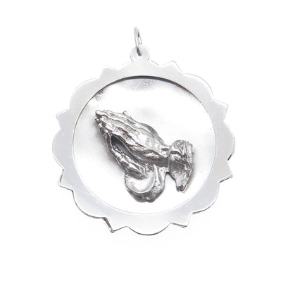 925 Sterling Silver Vintage Hands In Prayer Religious Pendant