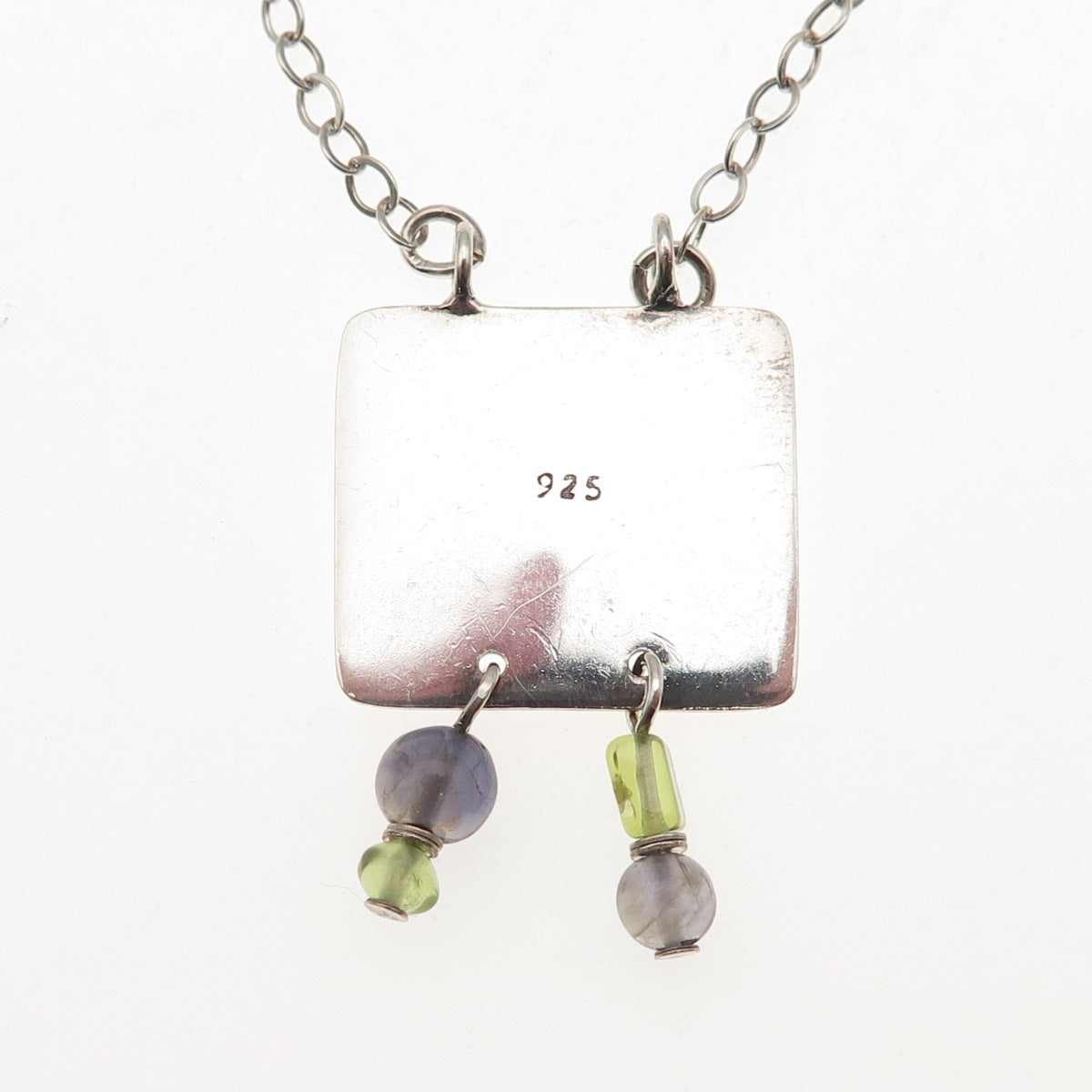 925 Sterling Silver Vintage Real Iolite Peridot Sun Fish Star Chain Necklace 18"