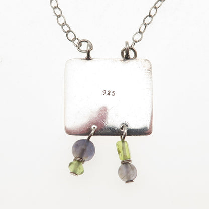 925 Sterling Silver Vintage Real Iolite Peridot Sun Fish Star Chain Necklace 18"