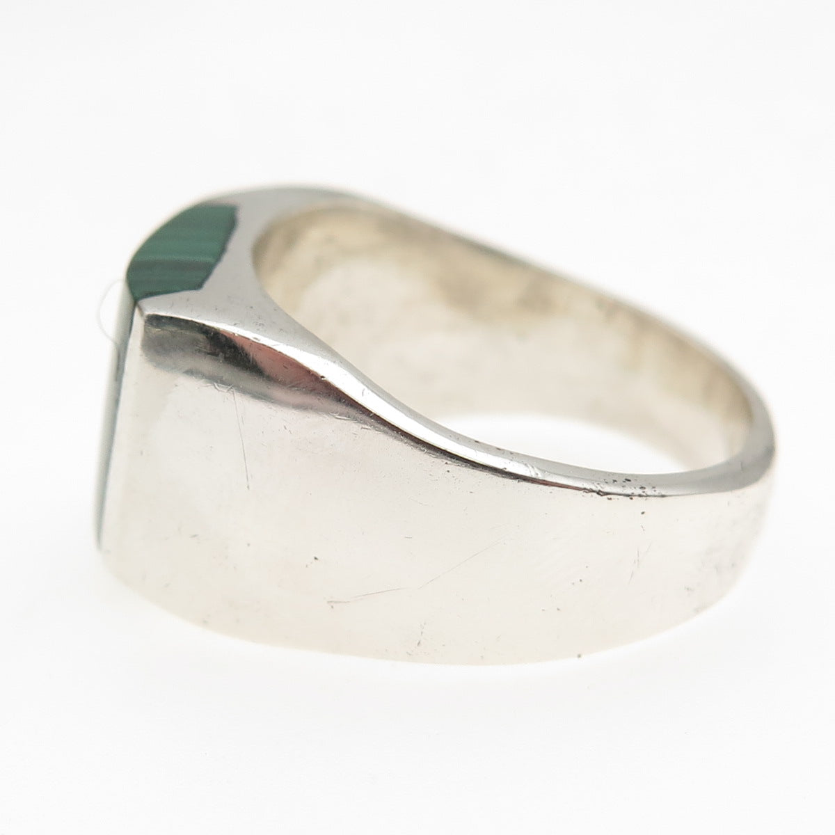 925 Sterling Silver Vintage Mexico Real Malachite Signet Ring Size 11