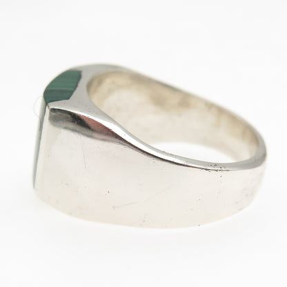 925 Sterling Silver Vintage Mexico Real Malachite Signet Ring Size 11