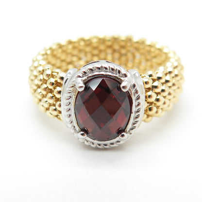 925 Sterling Silver 1/10 14K Gold Filled Italy Red Garnet Popcorn Ring Size 7