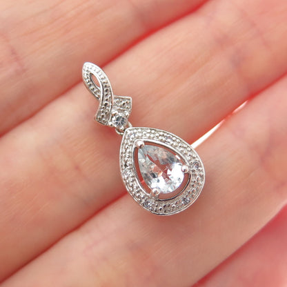 925 Sterling Silver Real White Topaz & Aquamarine Teardrop Minimalist Pendant