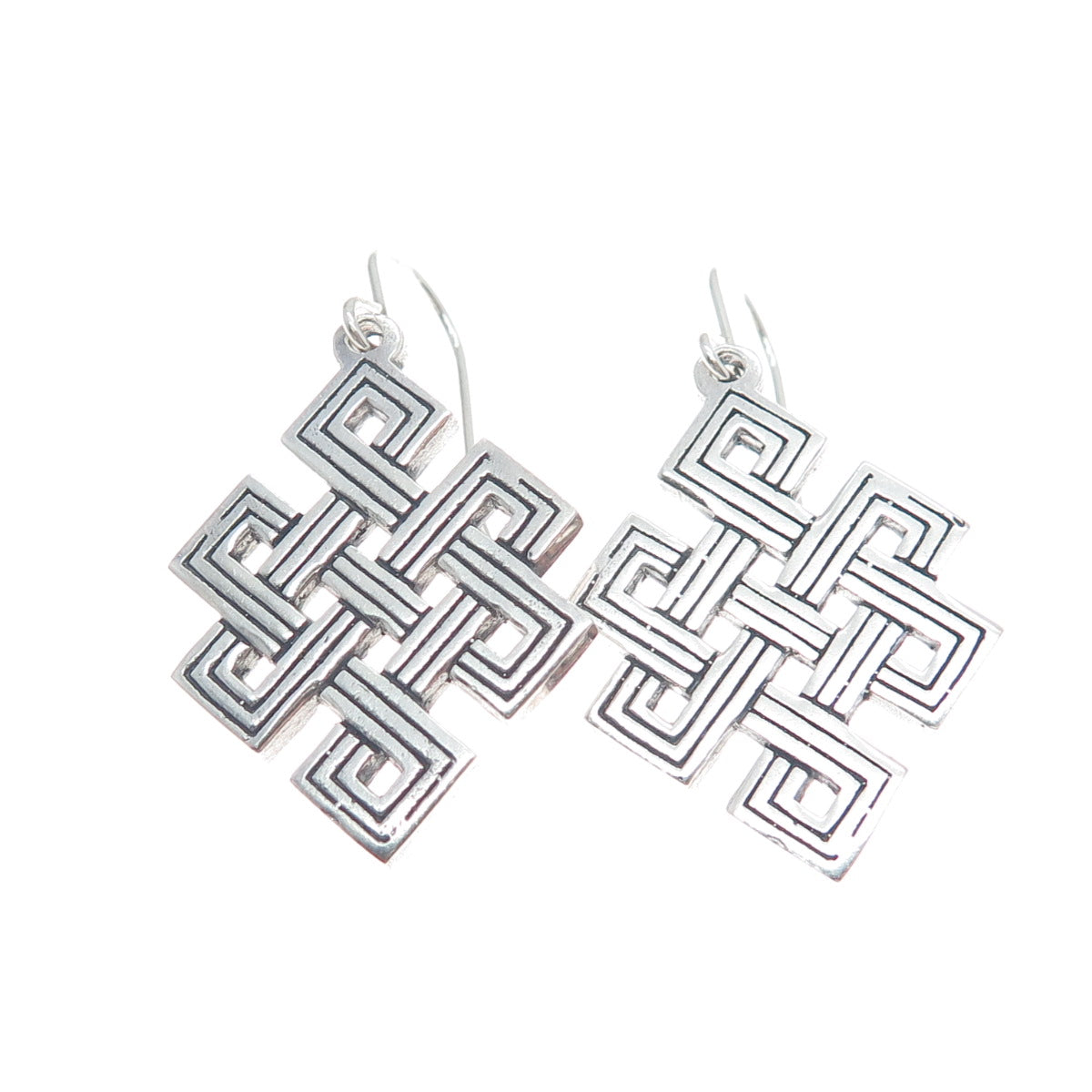 925 Sterling Silver Vintage Celtic Knot Oxidized Dangle Earrings