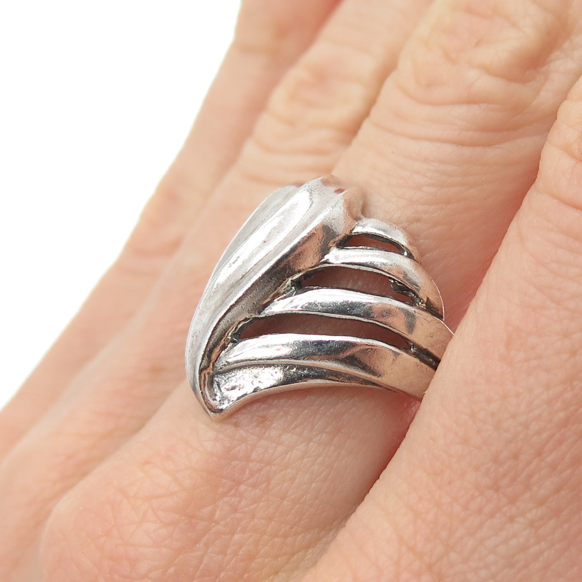 925 Sterling Silver Vintage Modernist Oxidized Ring Size 8.25