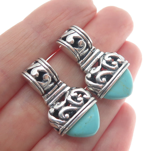 925 Sterling Silver Vintage Real Kingman Turquoise Gem Boho-Style Drop Earrings