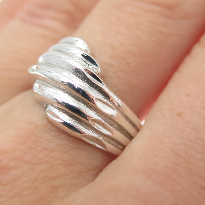 925 Sterling Silver Vintage Modernist Bypass Ring Size 7.75