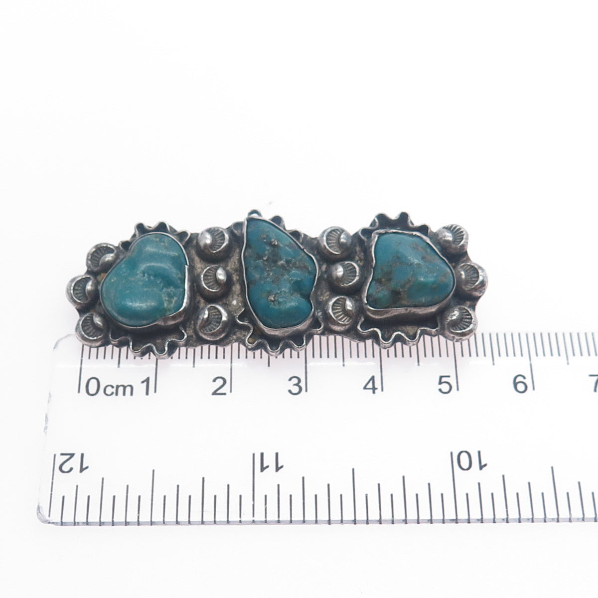 Old Pawn Sterling Silver Vintage Southwestern Bisbee Turquoise Tribal Pin Brooch