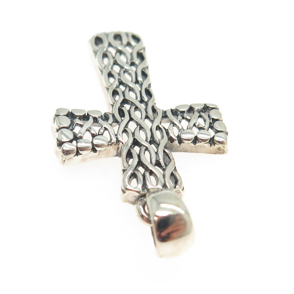 925 Sterling Silver Vintage Kali Woven Cross Pendant