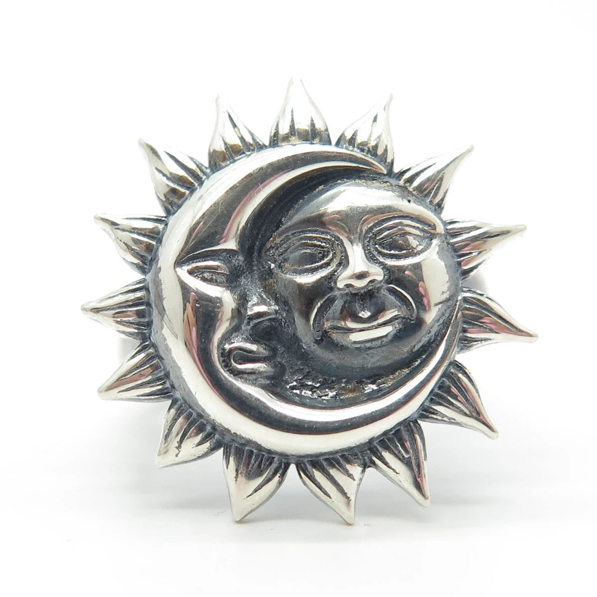 925 Sterling Silver Vintage Moon & Sun Eclipse Ring Size 7