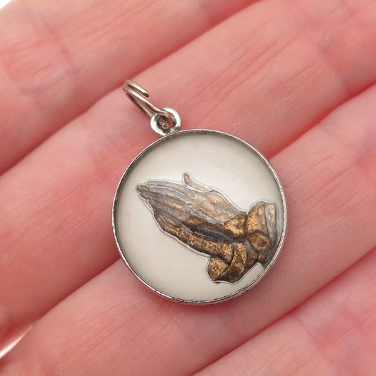 925 Sterling Silver Antique Art Deco Prayer Hands Religious Mini Charm Pendant