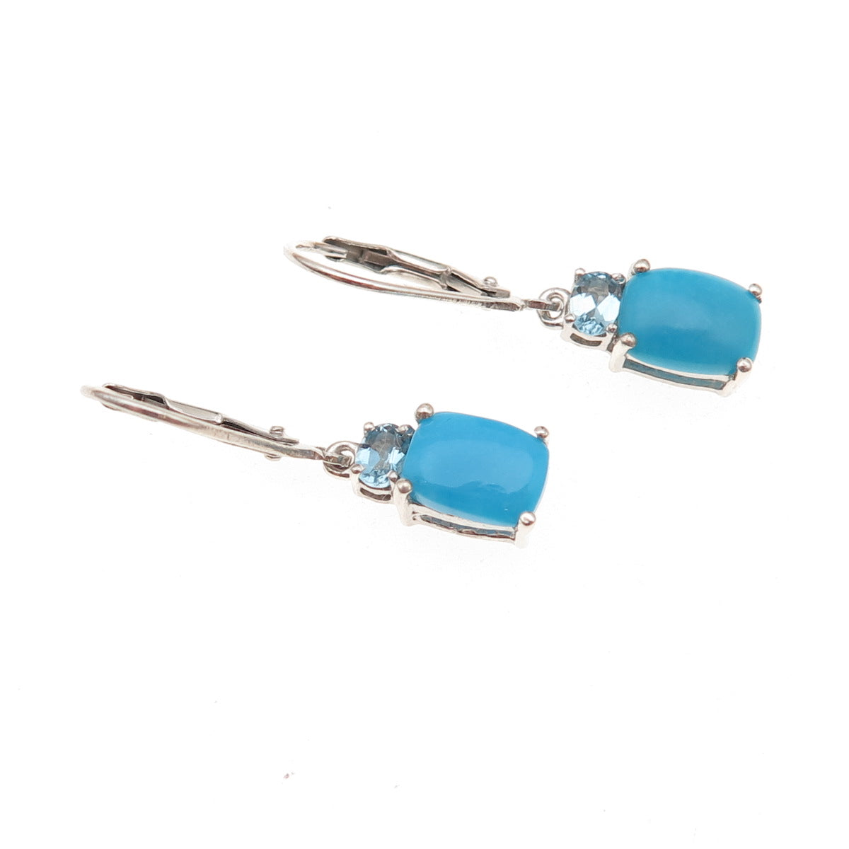 Chuck Clemency 925 Sterling Silver Real Turquoise & Blue Topaz Dangle Earrings