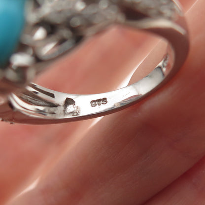 Chuck Clemency 925 Sterling Silver Real Turquoise & White Topaz Ring Size 8.25
