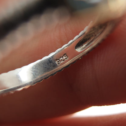 14K Gold 925 Sterling Silver Vintage Real Princess-Cut Blue Topaz Ring Size 5.75