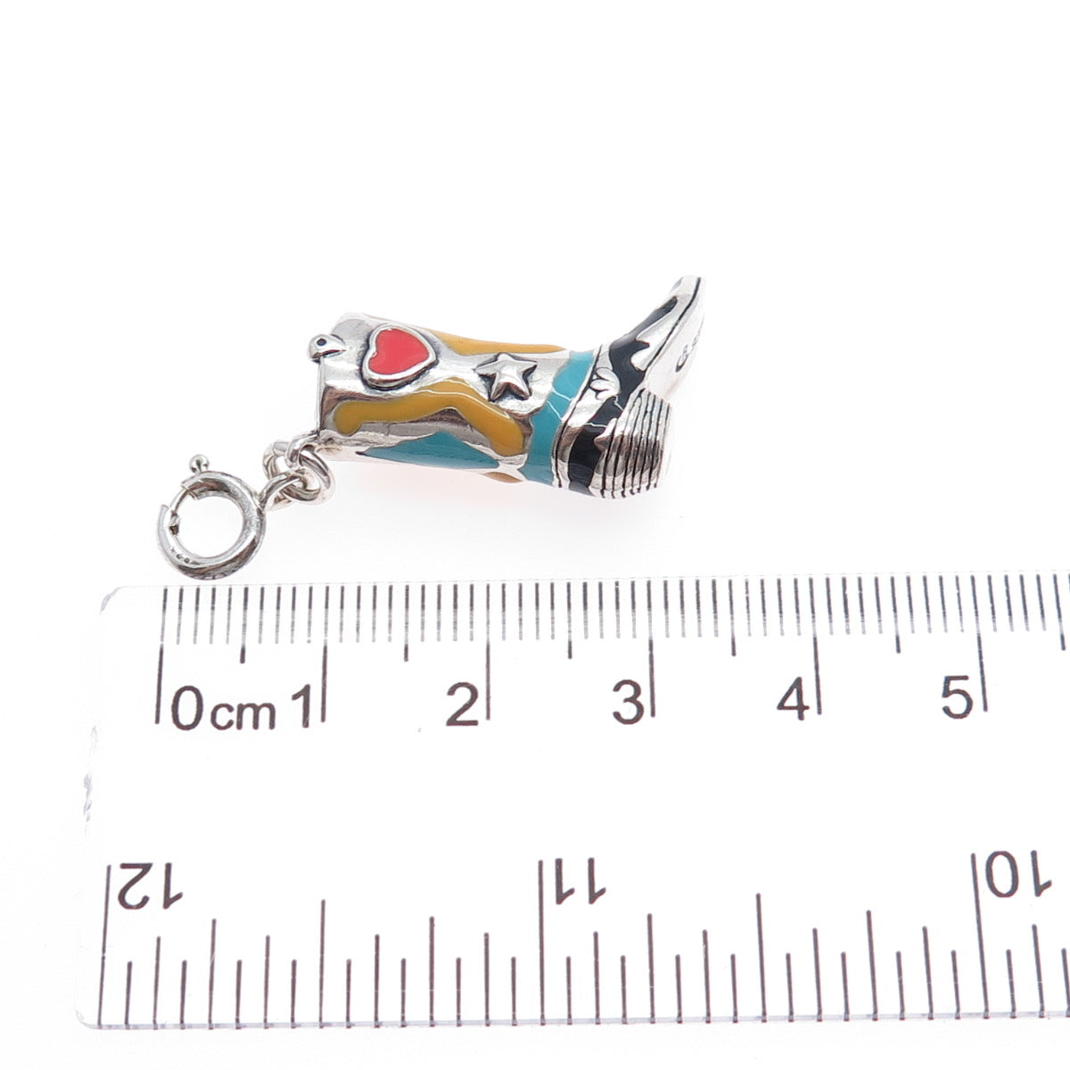 CAROLYN POLLACK 925 Sterling Vintage Enamel Cowboy Shoe Spring Ring Lock Pendant