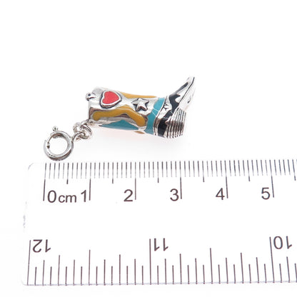 CAROLYN POLLACK 925 Sterling Vintage Enamel Cowboy Shoe Spring Ring Lock Pendant