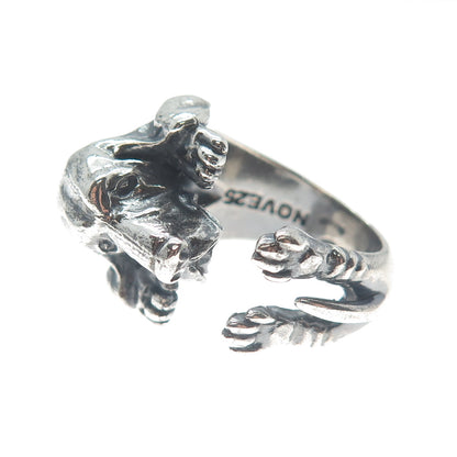 NOVE25 Sterling Silver Vintage Basset Hound Dog Adjustable Hug Ring Size 6.75