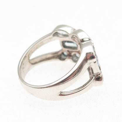 925 Sterling Silver Vintage Real Multi-Cut Blue Topaz Cluster Ring Size 8.25