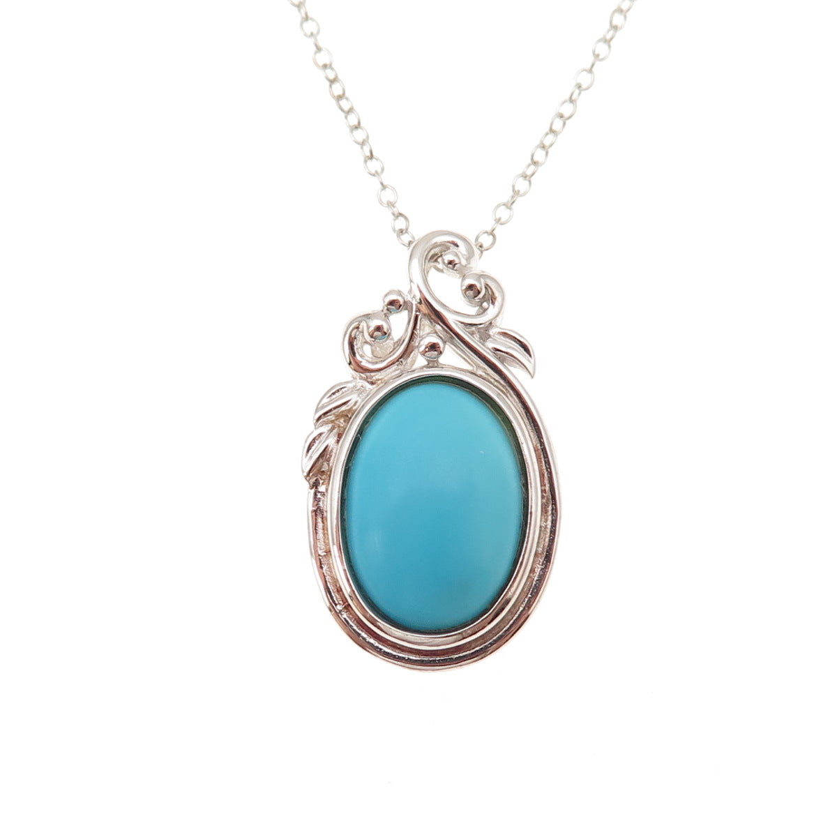 925 Sterling Silver Real Sleeping Beauty Turquoise Cable Chain Necklace 18"
