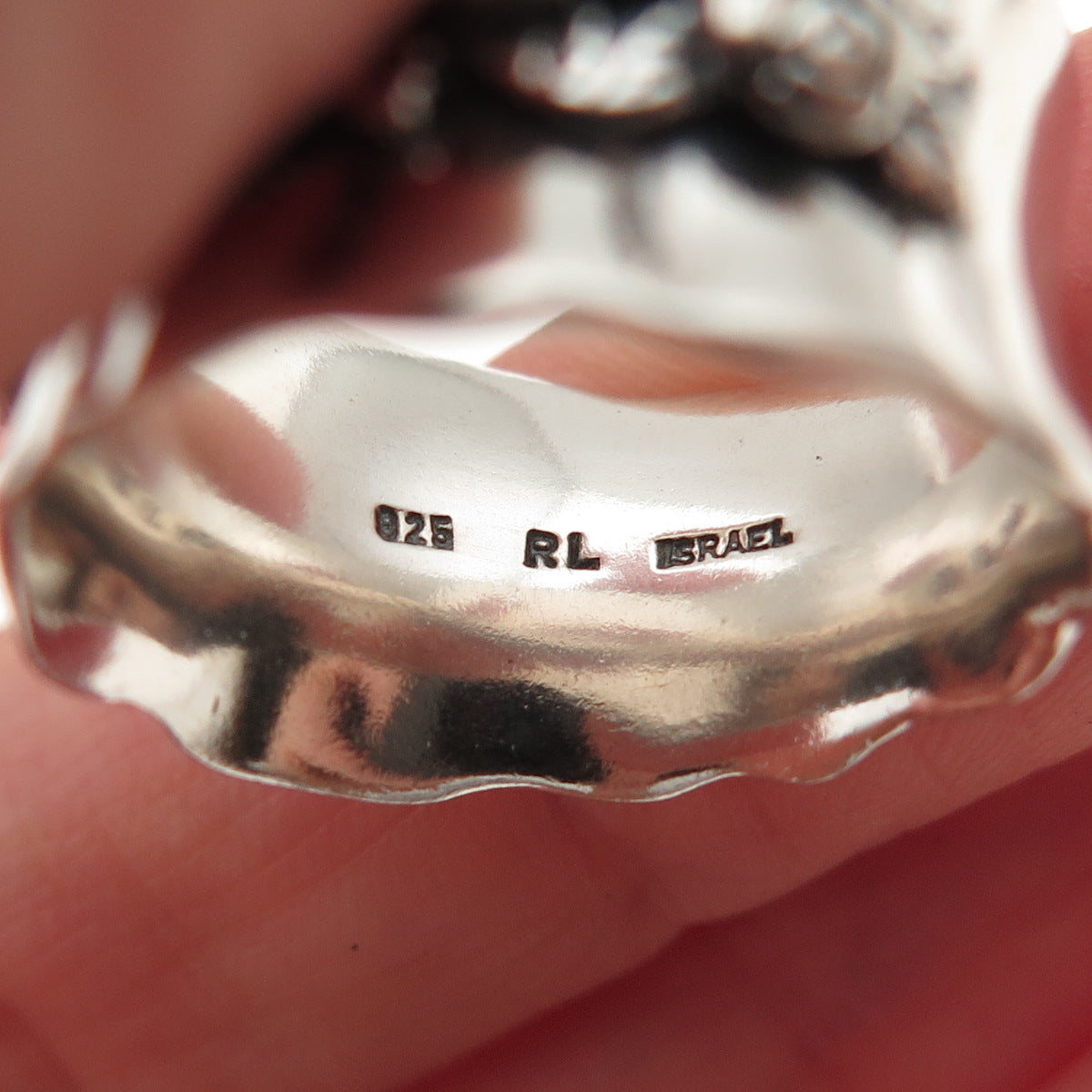 Regina Lane 925 Sterling Vintage Israel Rose Modernist Oxidized Ring Size 7.25