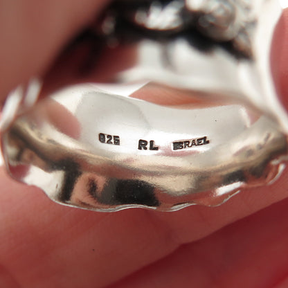 Regina Lane 925 Sterling Vintage Israel Rose Modernist Oxidized Ring Size 7.25