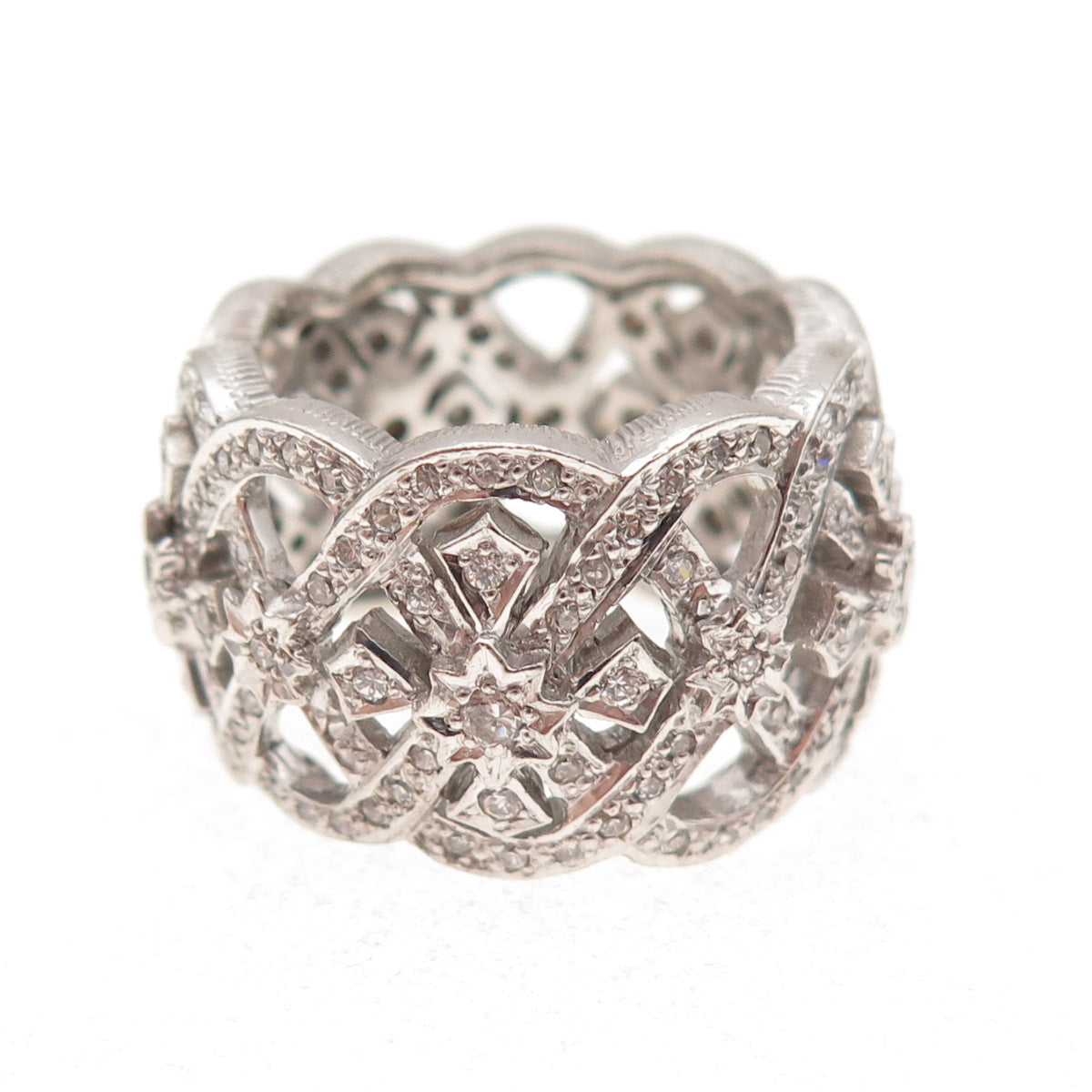 925 Sterling Silver Round-Cut C Z Cross Woven Sparkle Ring Size 8
