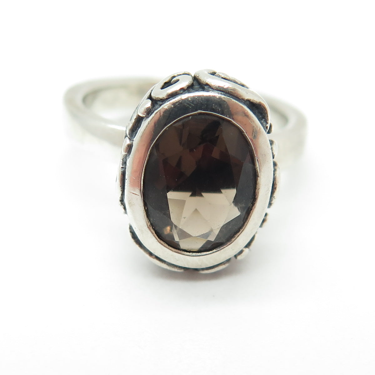 SILPADA Sterling Silver Vintage Real Smoky Quartz Swirl Oxidized Ring Size 7.25