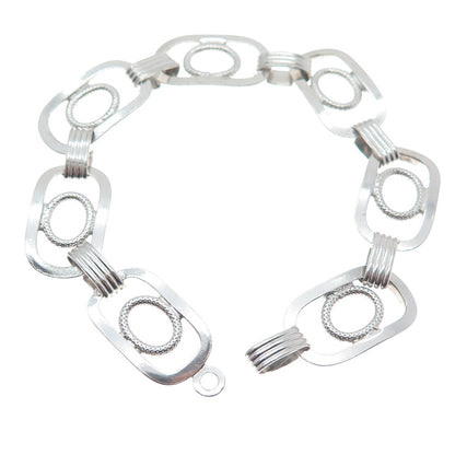UNOAERRE 925 Sterling Silver Vintage Italy Geometric Link Bracelet 6.75"
