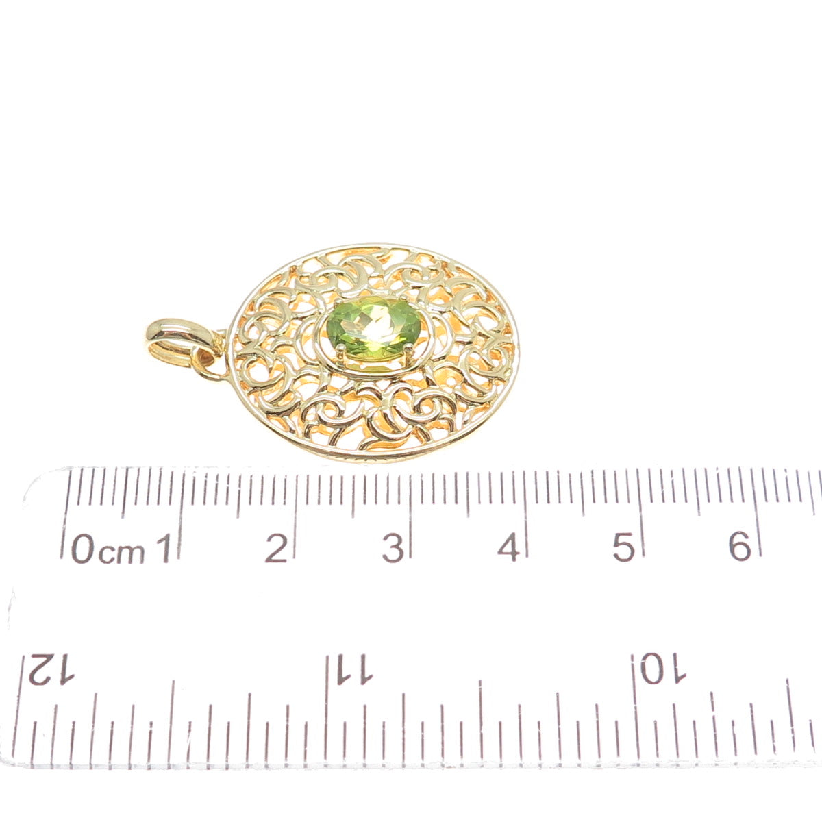 ROSS SIMONS 925 Sterling Silver Gold Plated Real Peridot Swirl Ornate Pendant