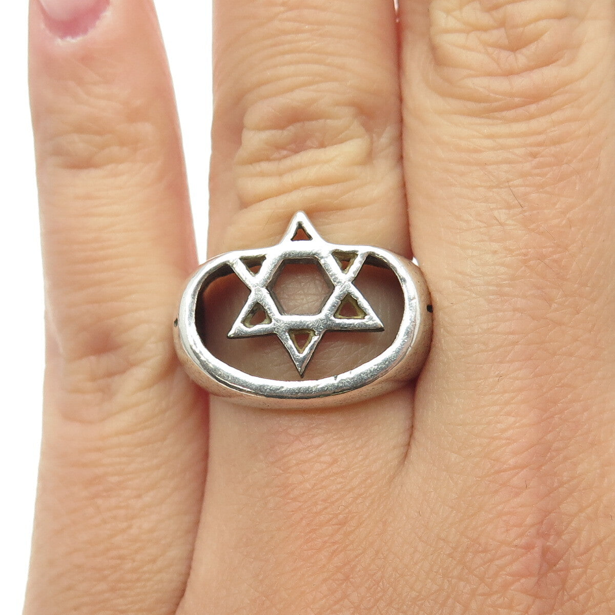 925 Sterling Silver Vintage Star of David Ring Size 5.75