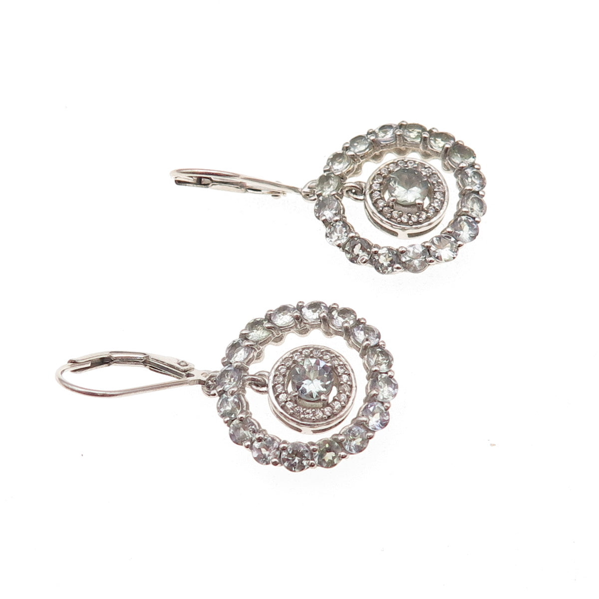 Chuck Clemency 925 Sterling Silver Real White Topaz & Tanzanite Dangle Earrings