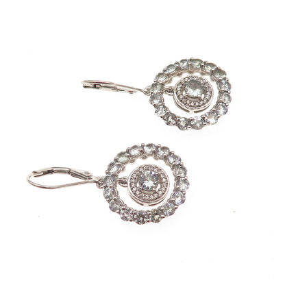 Chuck Clemency 925 Sterling Silver Real White Topaz & Tanzanite Dangle Earrings