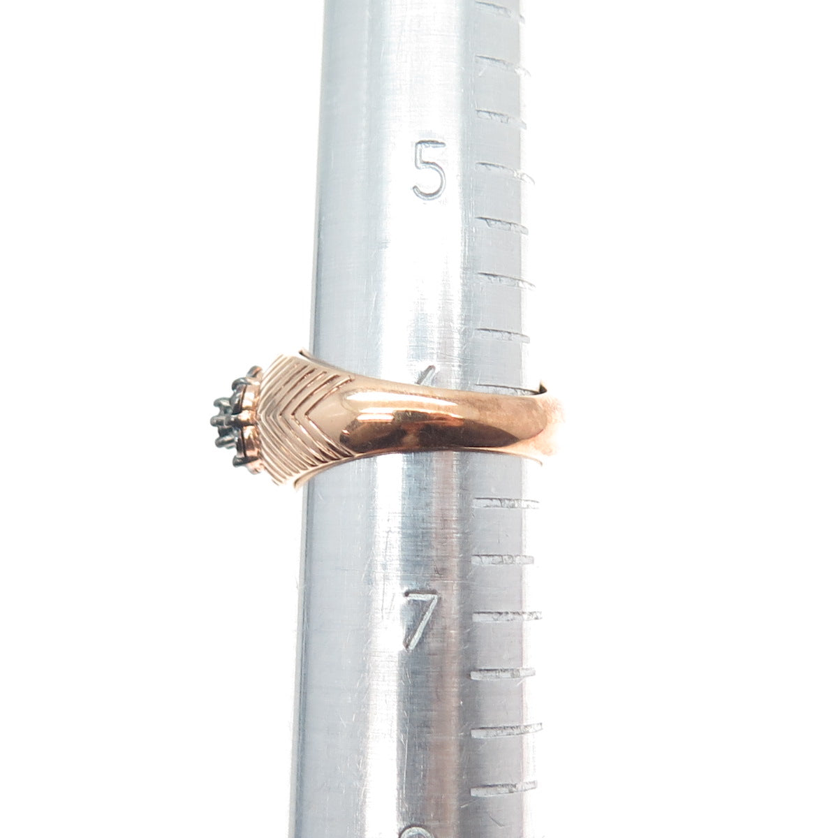 MDJ Michael Drechsler 925 Sterling Rose Gold Plated Black Diamond Ring Size 6.25