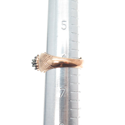 MDJ Michael Drechsler 925 Sterling Rose Gold Plated Black Diamond Ring Size 6.25