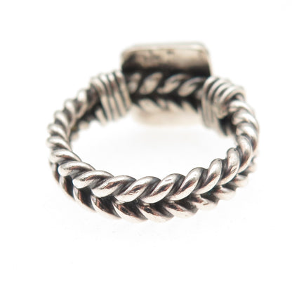 925 Sterling Silver Vintage Real Lapis Modernist Woven Oxidized Ring Size 5