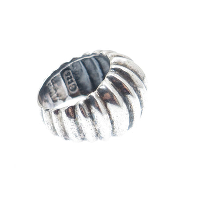 925 Sterling Silver Vintage Modernist Ribbed Dome Oxidized Ring Size 7