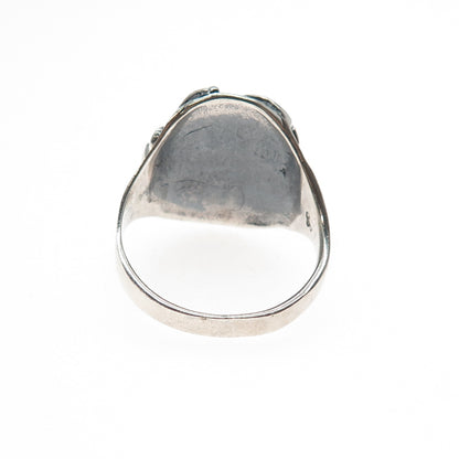 Old Pawn 925 Sterling Silver Vintage Turquoise Snake Eye Eagle Ring Size 14.25